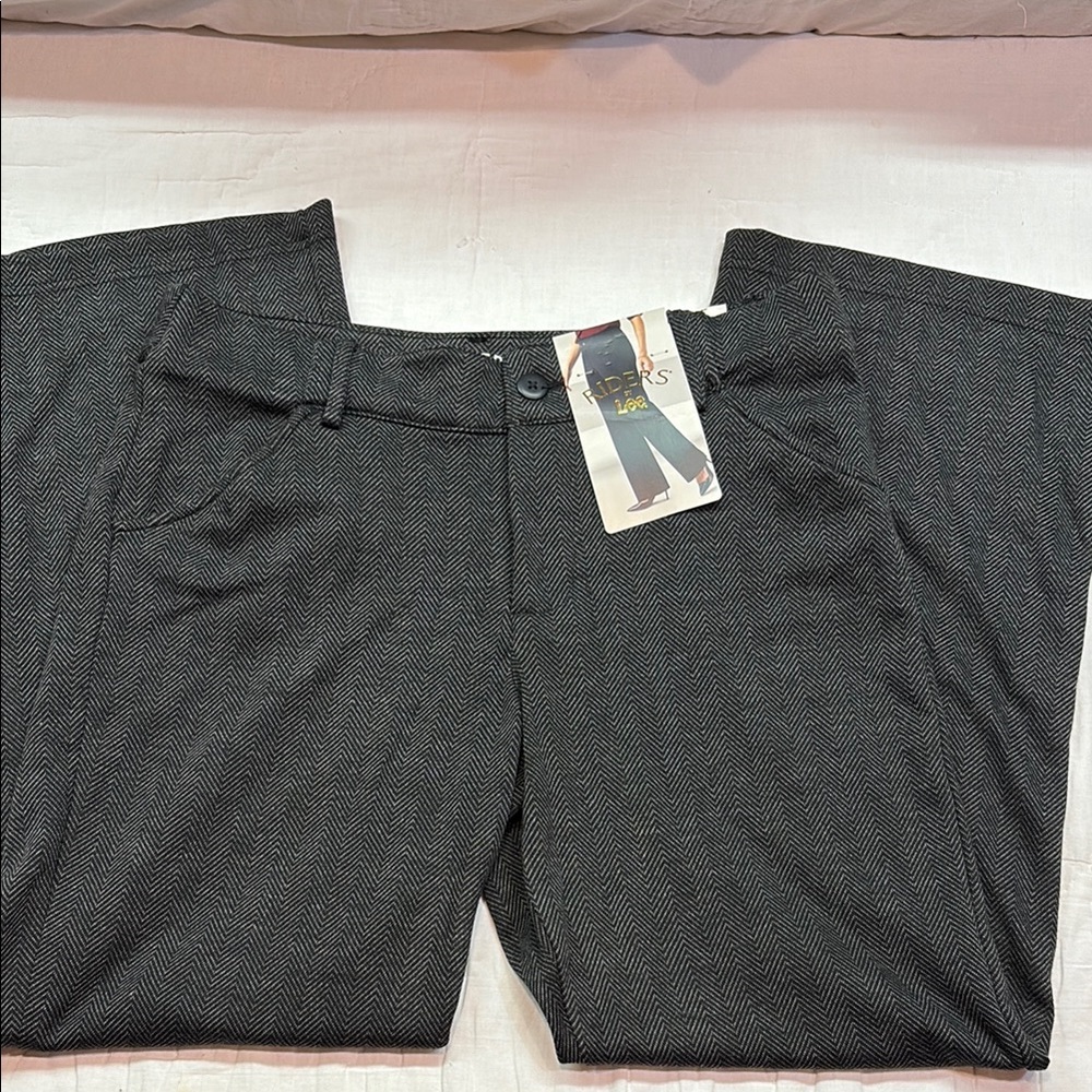 Riders by Lee Women's Gray Herringbone Wide Leg Career Trousers - Size 12P‎ NWT